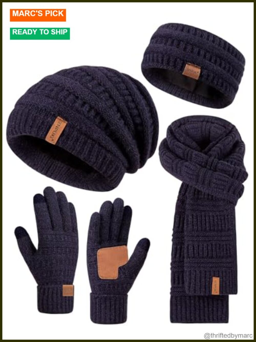 Winter Beanie Hat Scarf Gloves Headband Set Slouchy Fleece Lined Touchscreen